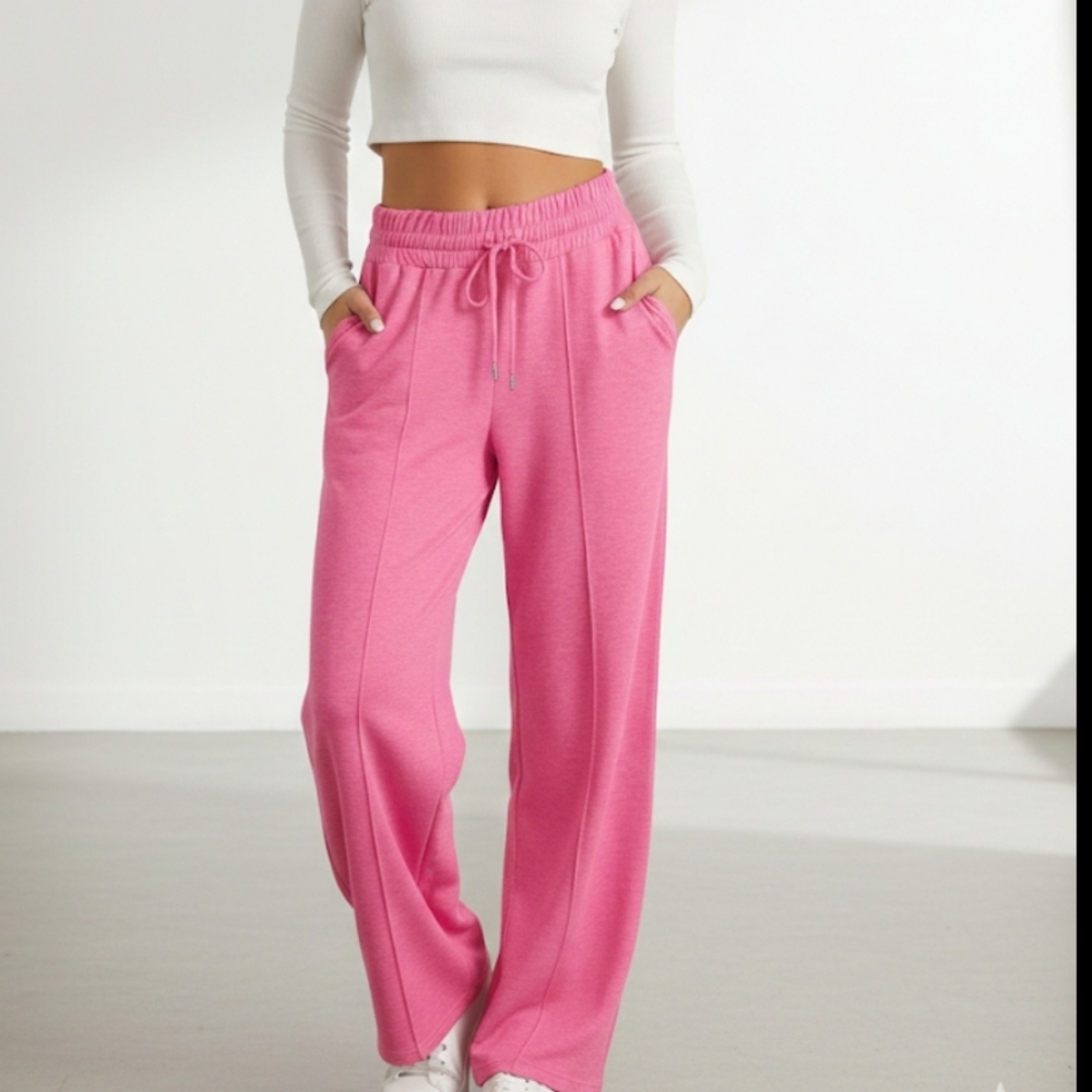 Women's Pink Wide Leg Drawstring Pants - Picture 7 of 12